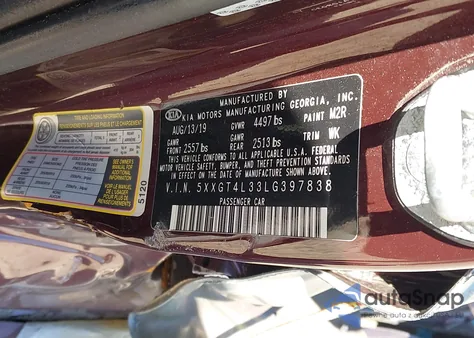 2020 Kia Optima Lx z USA, uszkodzony, nr VIN 5XXGT4L33LG397838